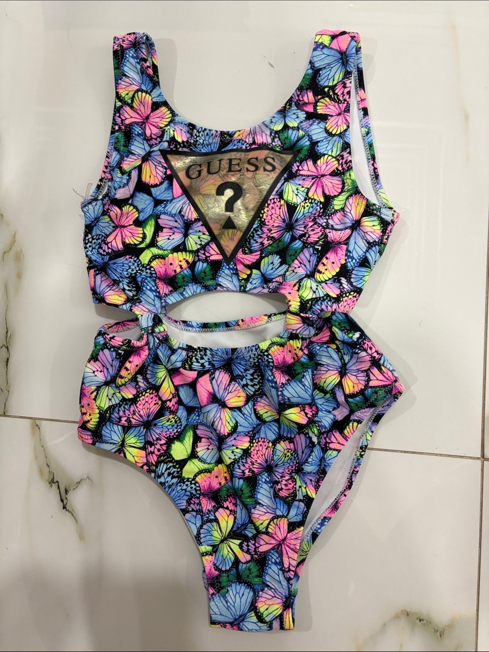 GUESS Girls' Neon Butterfly Cutout One-Piece Swimsuit - Multicolor size 10